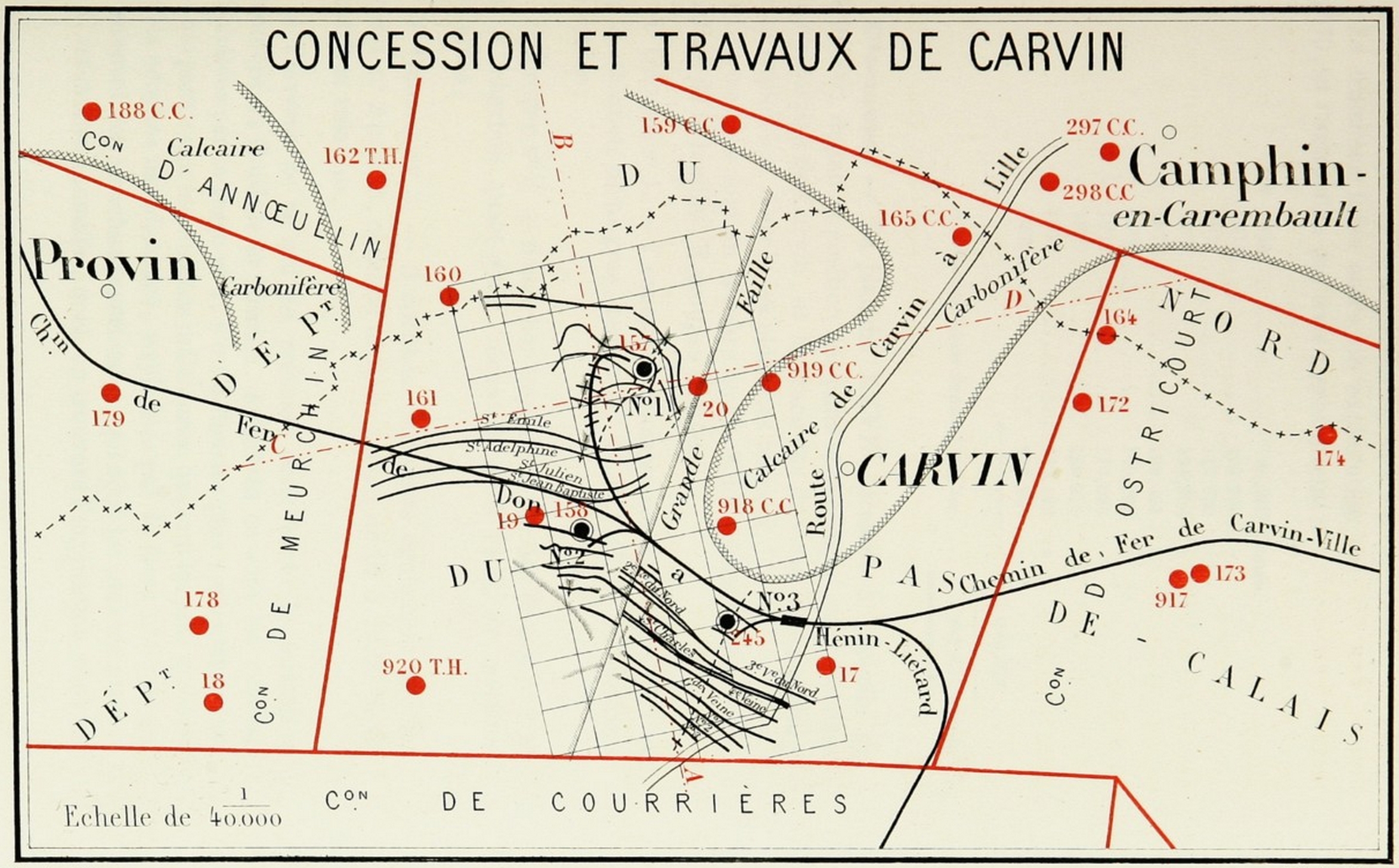 État des travaux dans la concession de Carvin en 1880 - source Wikipedia